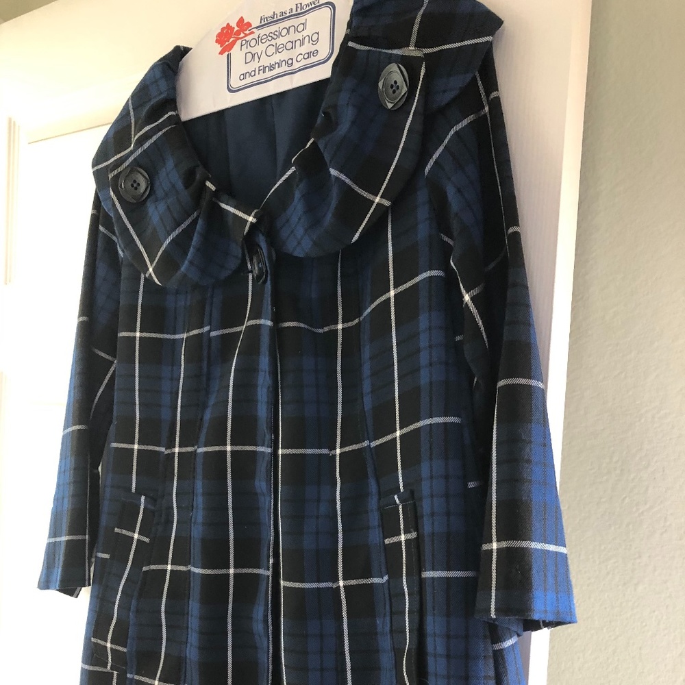 Blue Plaid Peacoat